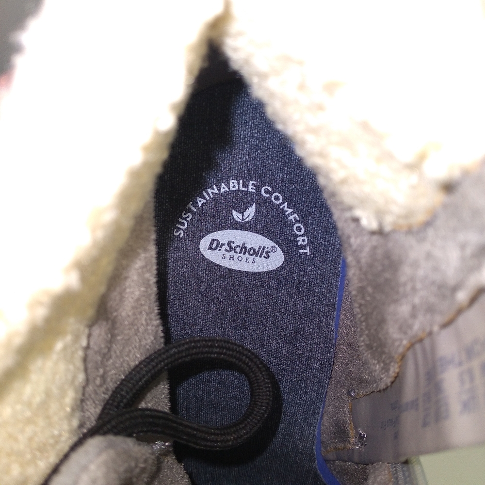 Dr. Scholl's For The Love Of Grey Fur Trimmed Block Heel Lace-Up Boots Size-9.5 - Picture 4 of 12